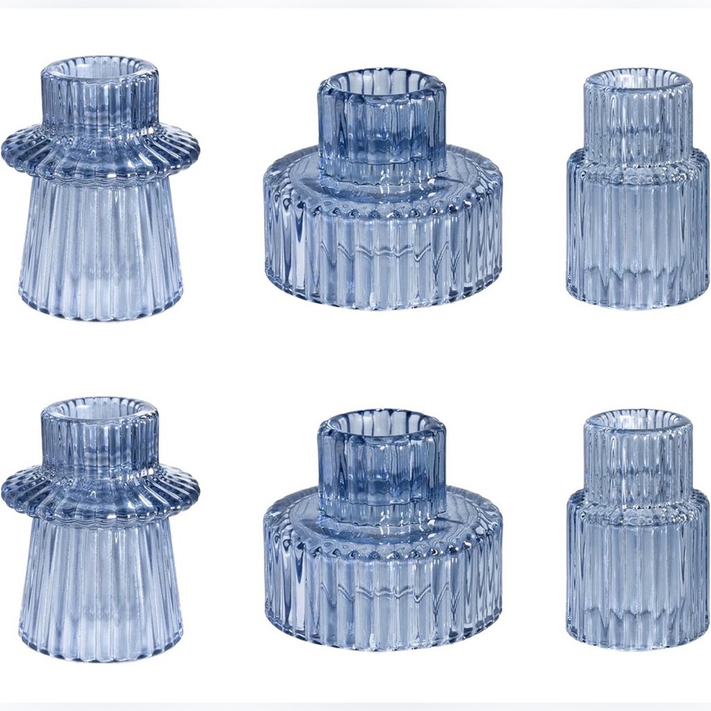 Blue Glass Candle Holders, 6 Pcs Tapered Candlestick Holders
